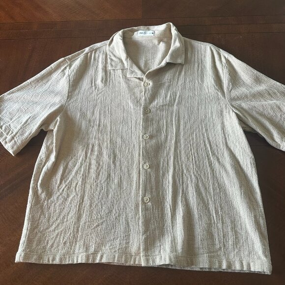 Zara Man Men’s Button Down Shirt XL – Short Sleeve Tan Beige Casual Collared Top - Picture 1 of 2